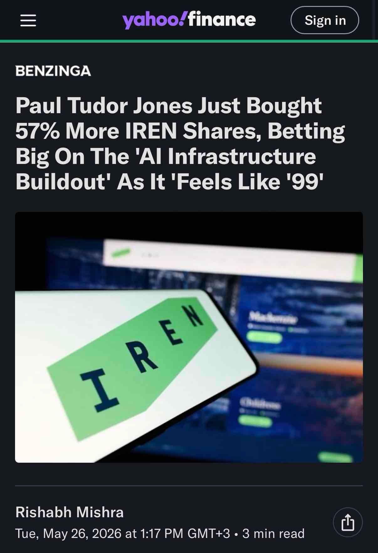 Legendary hedge fund manager Paul Jones increases his IREN stake by 57%. Now holding 31.8 milion shares