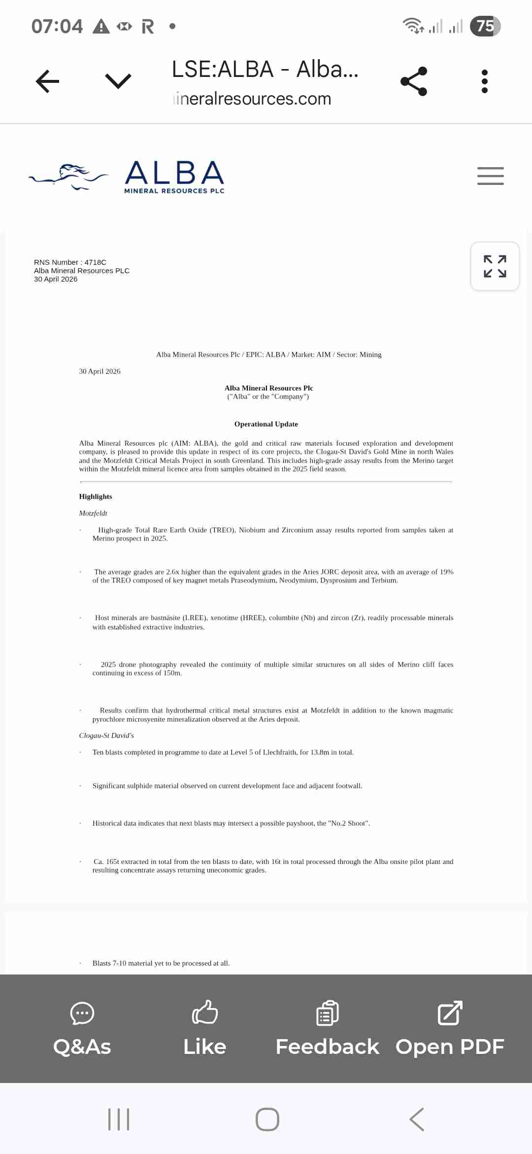 High-grade Rare Earth Reported
