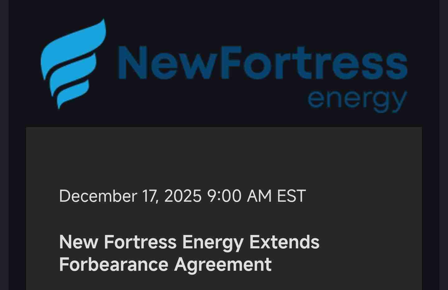 New Fortress Energy Extends Forbearance Agreement