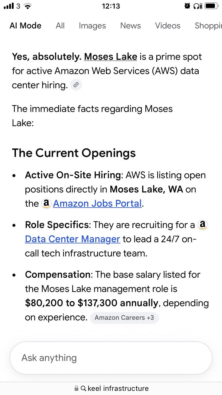 Amazon are looking for staff at Moses lake