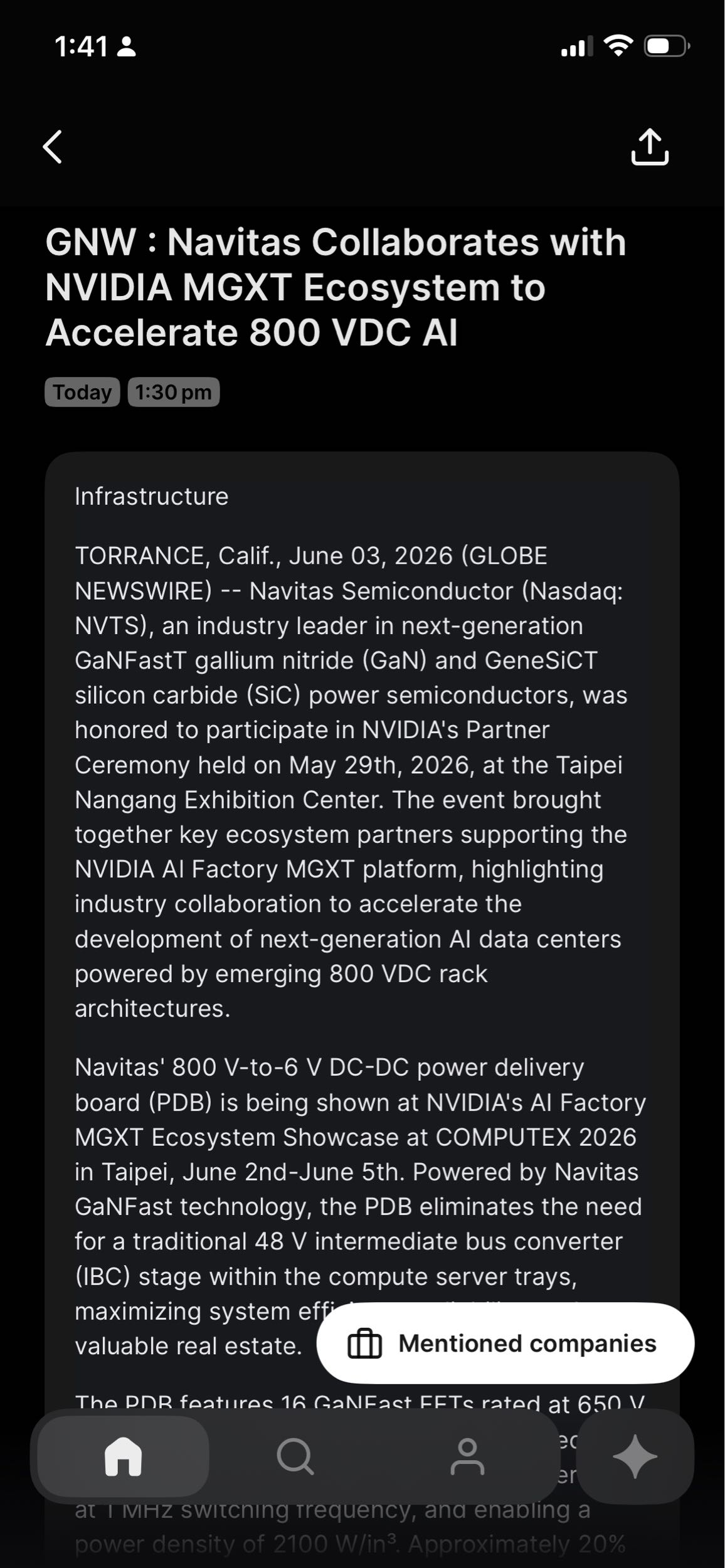 News: Navitas Collaborates with NVIDIA MGXT Ecosystem to Accelerate 800 VDC AI