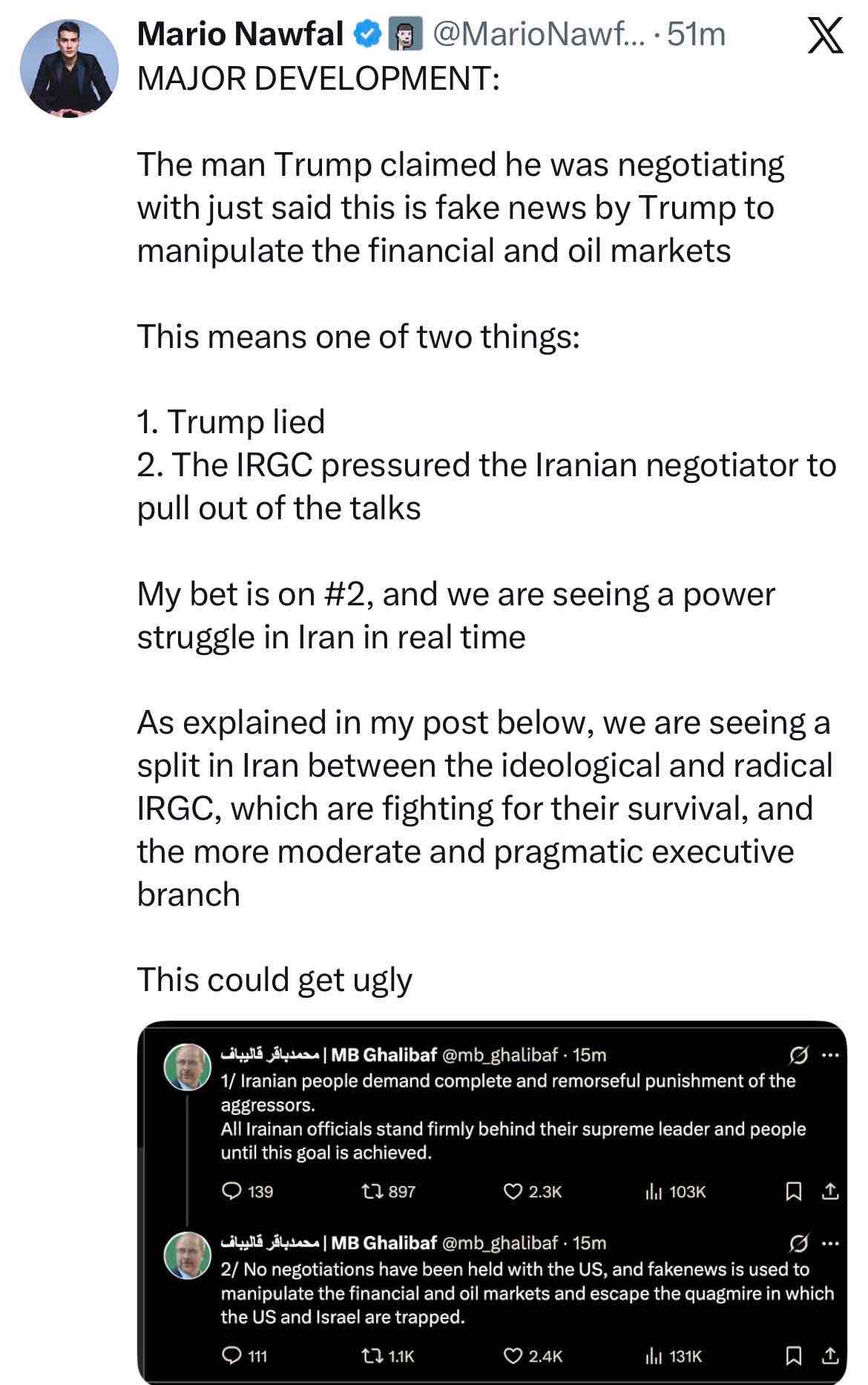 It was fake news so No negotiations with Iran