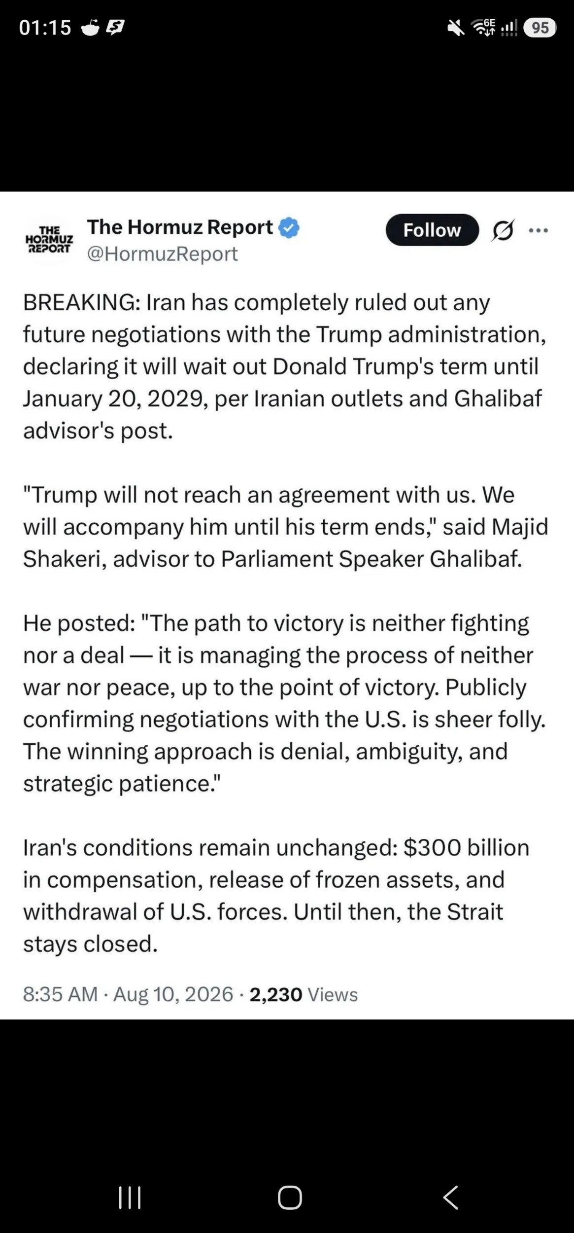 No Iran Deal until 2029... The Strait Stays Closed