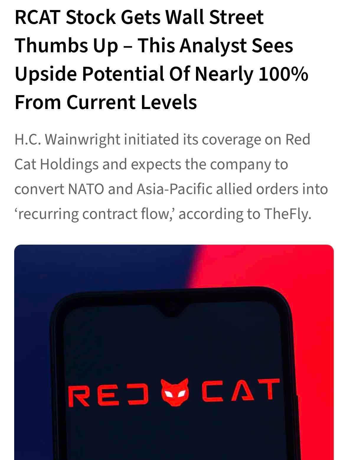 Wainwright initiated Red Cat with a Buy rating and $20 price target!