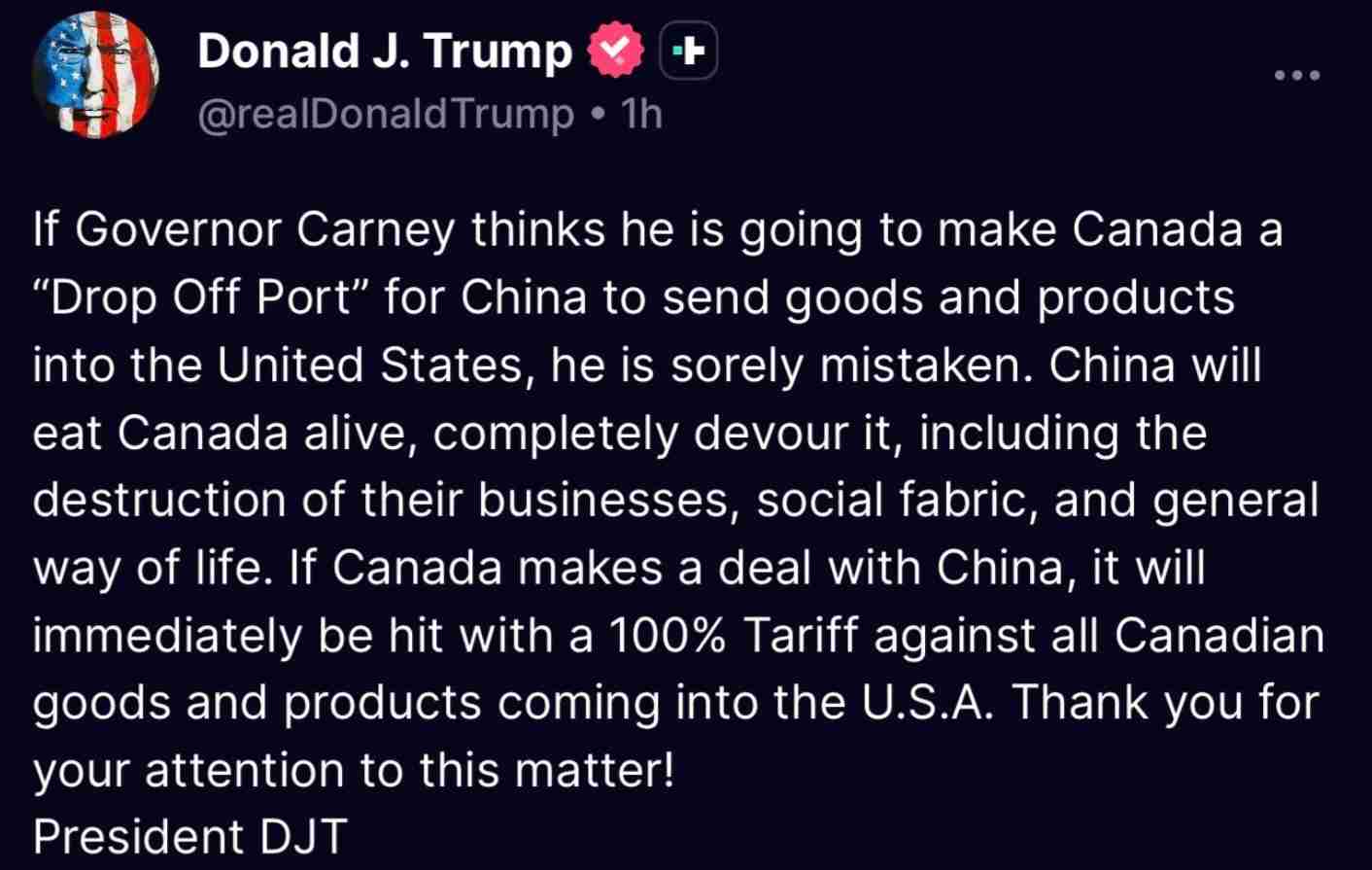 " It's OK if Canada 🇨🇦 wants to make a deal with China 🇨🇳 " !!